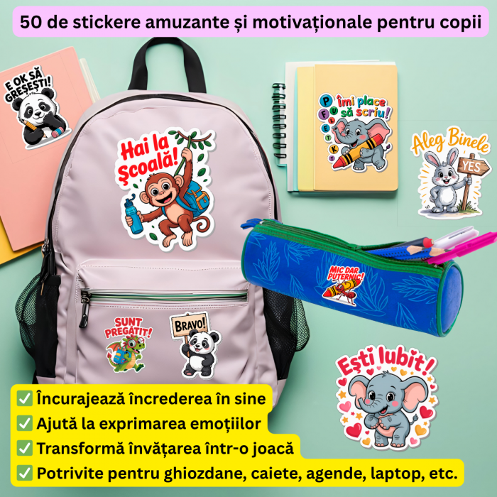 Set 50 Stickere Educative și Motivaționale pentru Copii – Waterproof 4-6 cm [3]
