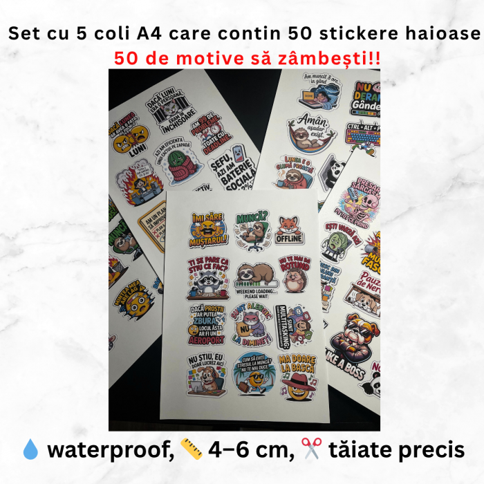 Set 50 Stickere Decorative Funny, Sarcastice și Motivaționale – Waterproof 4–6 cm [2]