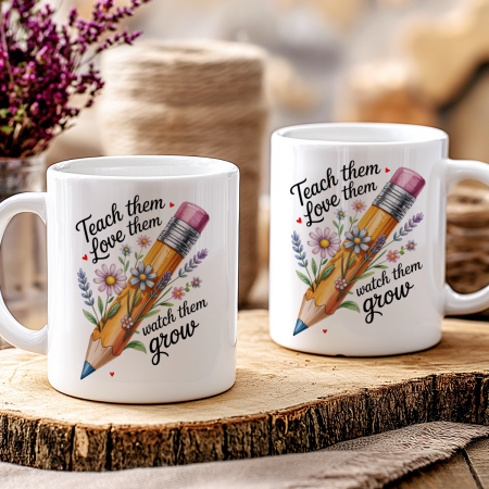 Cană cadou pentru profesori și educatori – ceramică 330ml cu mesaj inspirațional și flori colorate [1]