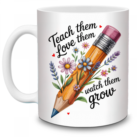 Cani - Cană cadou pentru profesori și educatori – ceramică 330ml cu mesaj inspirațional și flori colorate