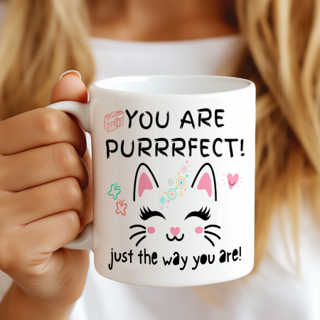 Cană Amuzantă Cu Pisică – You Are Purrrfect – Cadou Motivațional Ceramică Albă 330ml [2]