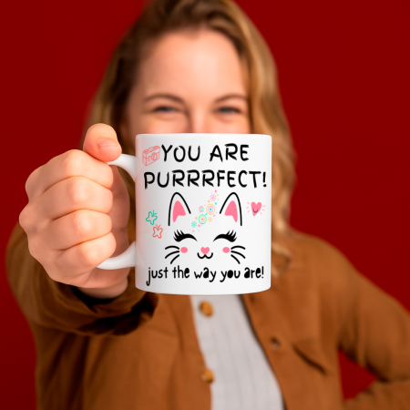 Cană Amuzantă Cu Pisică – You Are Purrrfect – Cadou Motivațional Ceramică Albă 330ml [4]