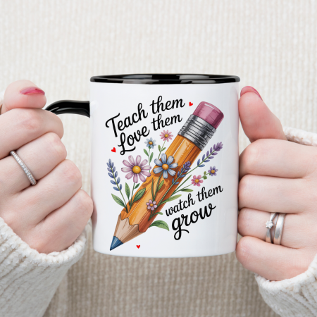 Cană cadou pentru profesori și educatori – ceramică 330ml cu mesaj inspirațional și flori colorate [6]