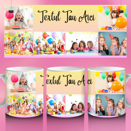 Cană cadou personalizată cu fotografii aniversare copii – ceramică albă 330ml HappyM [1]