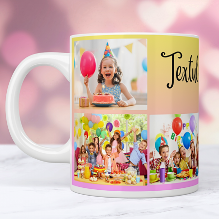 Cani personalizate - Cană cadou personalizată cu fotografii aniversare copii – ceramică albă 330ml HappyM