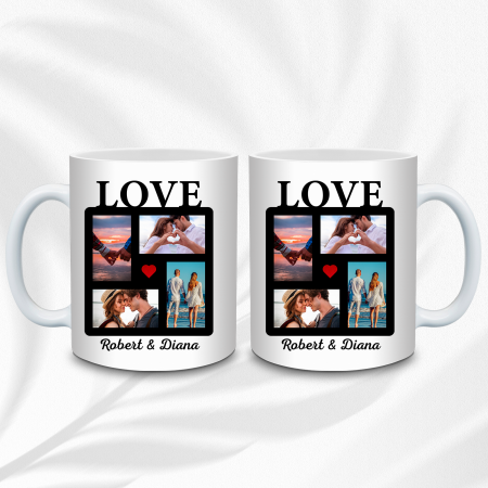 Cană Personalizată LOVE cu Poze și Nume – Cadou Romantic pentru Cupluri [1]