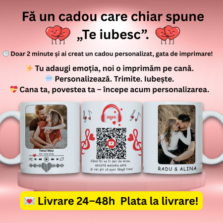 Cană Personalizată cu 2 Poze, Nume, Mesaj și Cod QR – Cadou Romantic HappyMi [1]