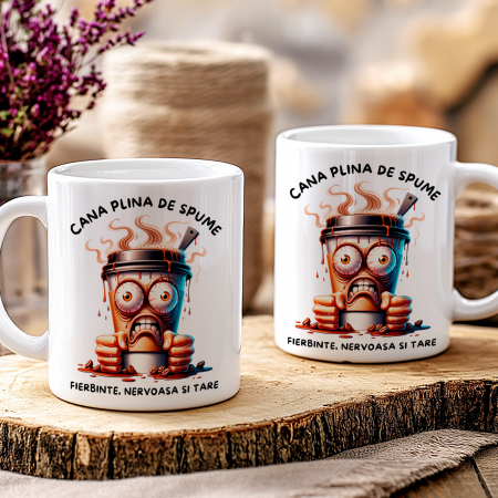 Cana Plină de Spume ☕ – Fierbinte, Nervoasă și Tare | Cadou Haios pentru Zile Agitate, 330 ml, Alba [3]