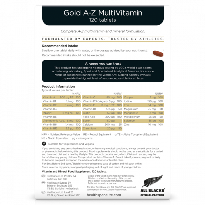 Gold A–Z Multivitamins, Healthspan Elite, 120 tabs [2]