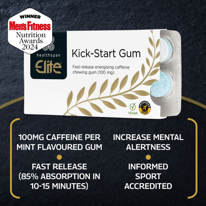Kick‑Start Caffeine Gum 100mg, Healthspan Elite, 40 pcs [3]