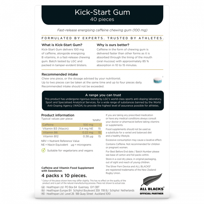 Kick‑Start Caffeine Gum 100mg, Healthspan Elite, 40 pcs [2]