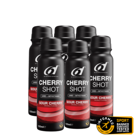 Recovery Shake (proteine + carbohidrati) - Cutie cu 6 shoturi - 100 ml Cherry Shot, refacere post-efort cu vișină + suport antioxidant, 6D SPORTS