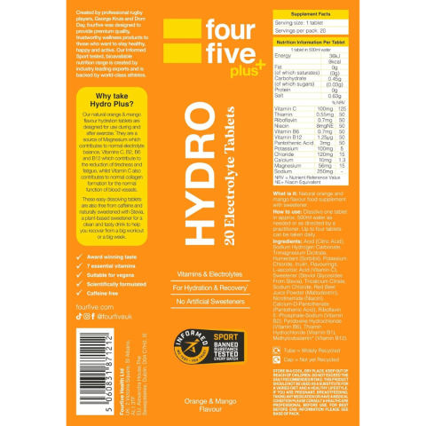 Hydro Plus, 20 tablete efervescente, Portocale și Mango, fourfive [1]