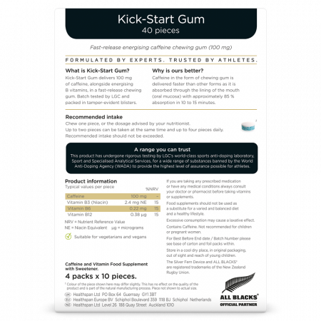 Kick‑Start Caffeine Gum 100mg, Healthspan Elite, 40 pcs [1]