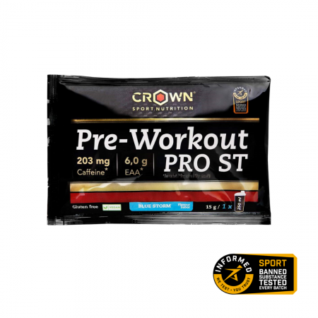 Fara cofeina - Preworkout PRO ST Blue Storm Single Dose, Crown Sport Nutrition, mono doza15 g