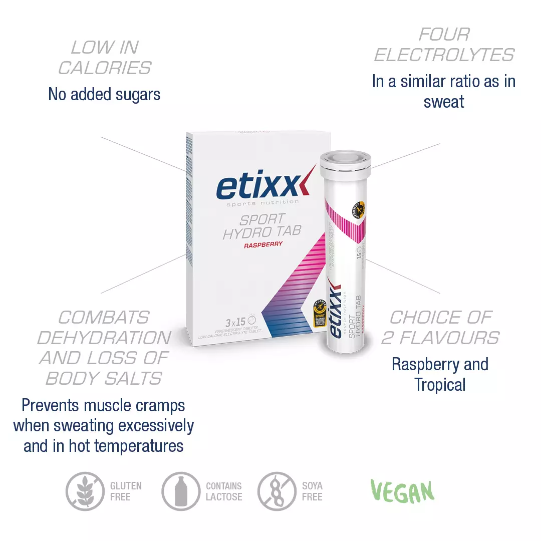 Sport Hydro Tabs, 3 × 15 tablete, Zmeură, Etixx [1]