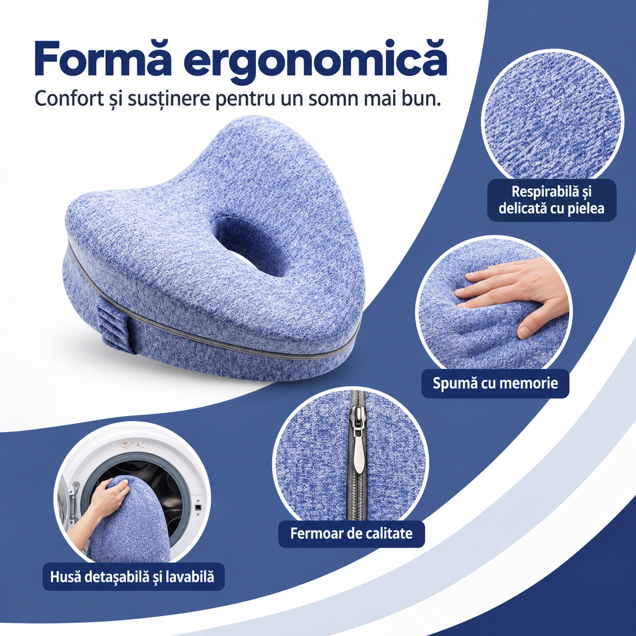 Memory foam, husă detașabilă și material respirabil al pernei Back Care S23
