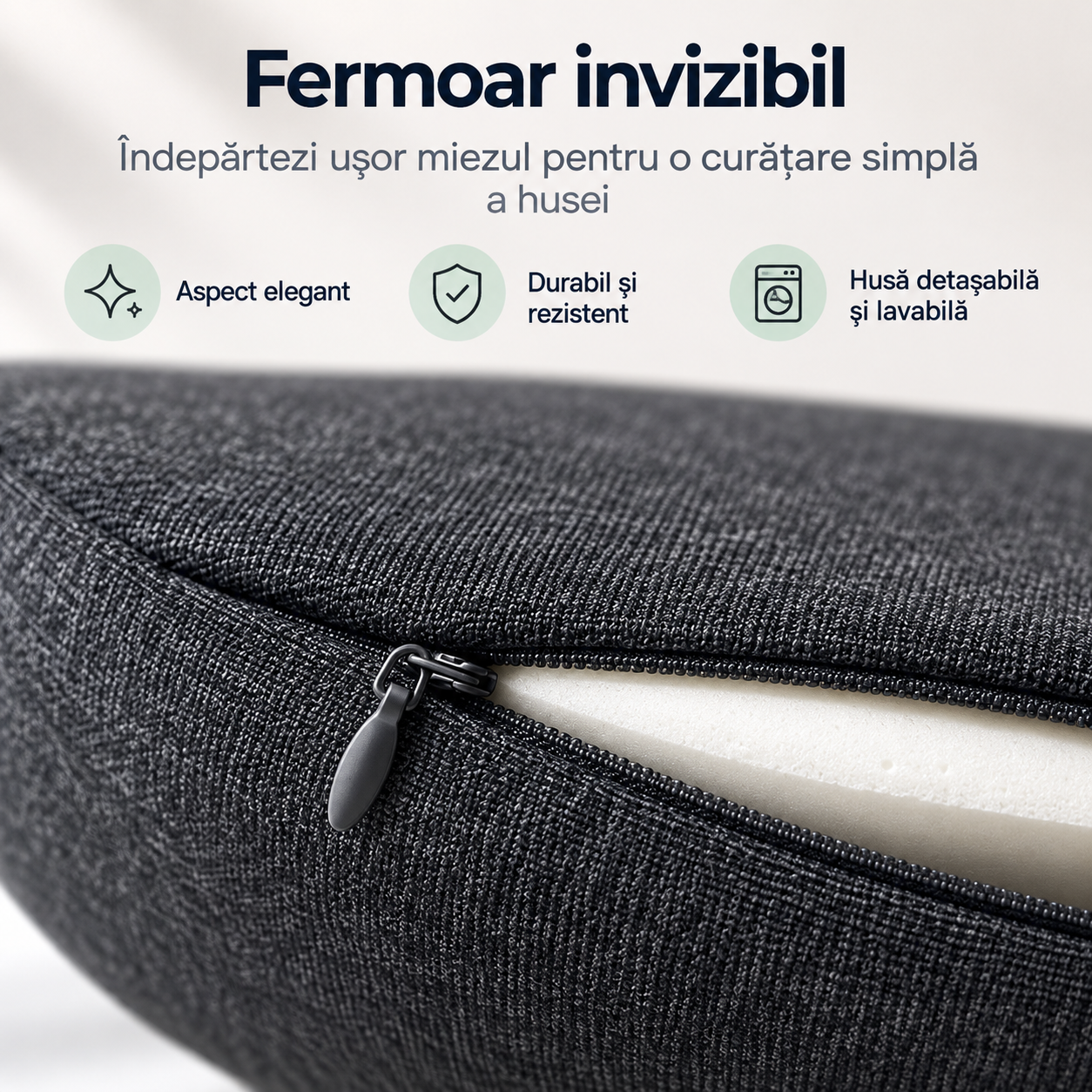 Fermoar discret și husă detașabilă a pernei Back Care S16