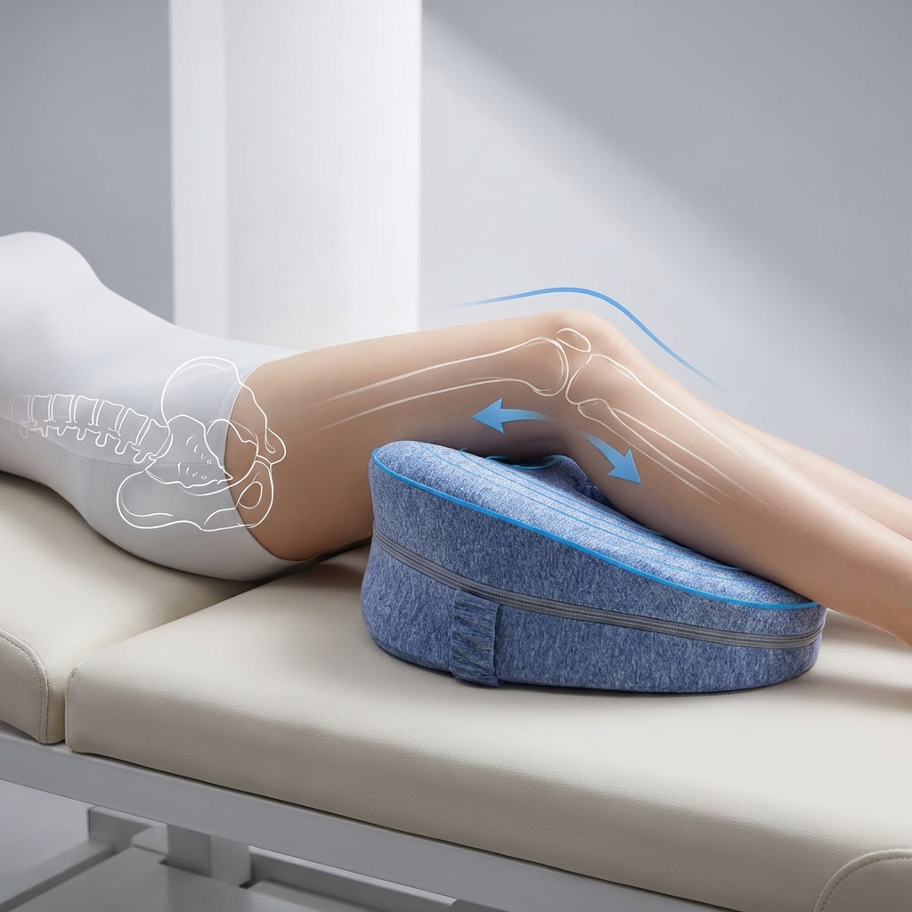 Poziționarea picioarelor și bazinului cu perna Back Care S23 între genunchi
