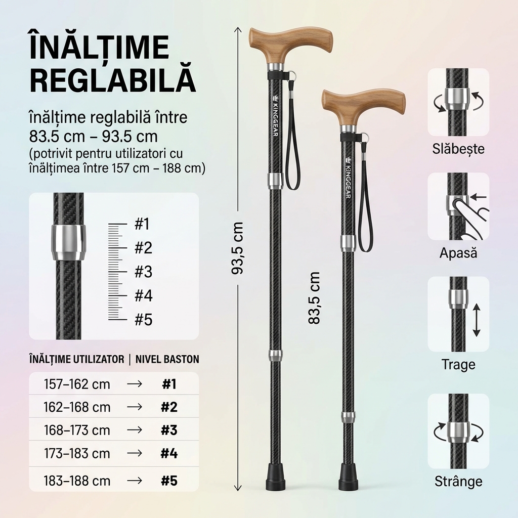 Reglaj pe 5 niveluri al bastonului din fibră de carbon HG ProLine