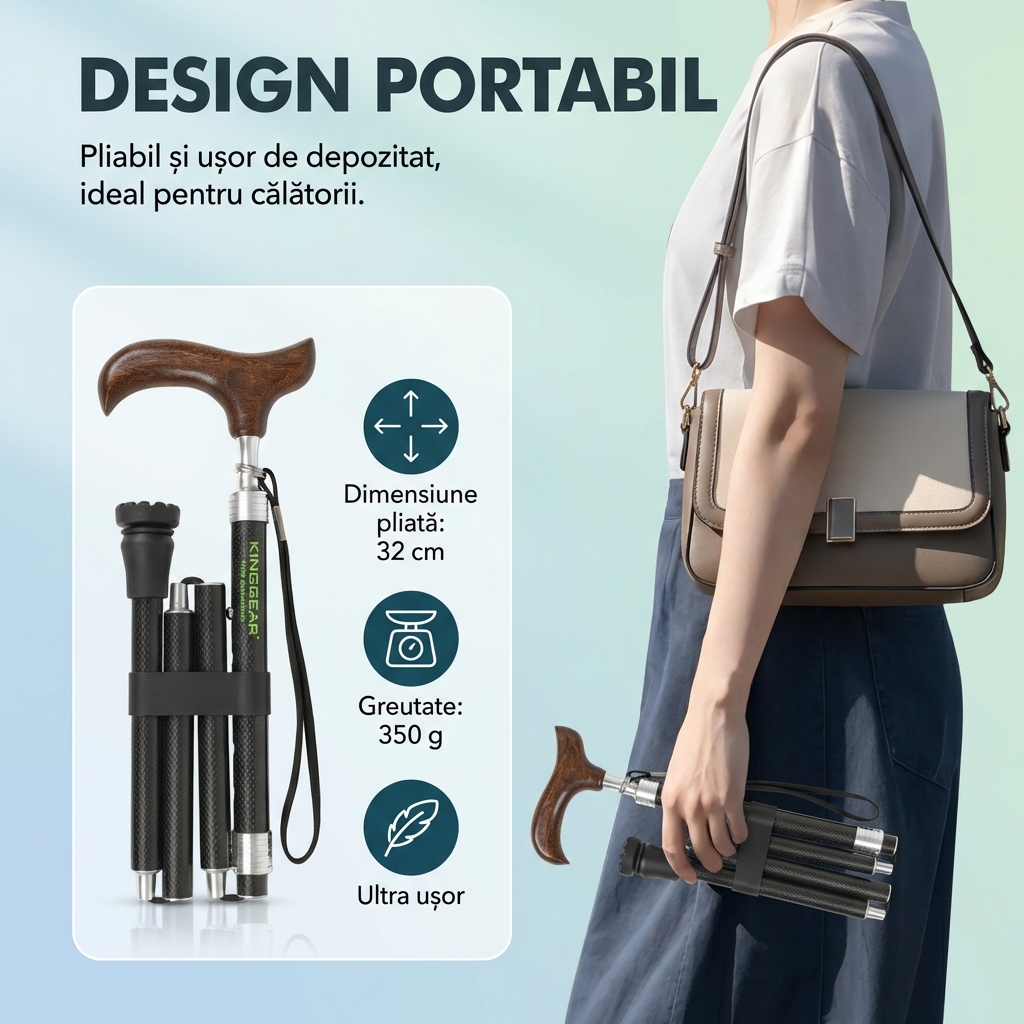 Baston pliabil din fibră de carbon HG ProLine transportat în timpul unei călătorii