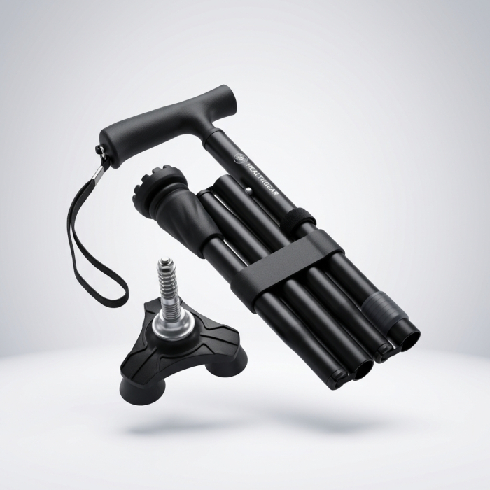 Baston ergonomic pliabil cu 4 puncte pentru stabilitate la mers [2]