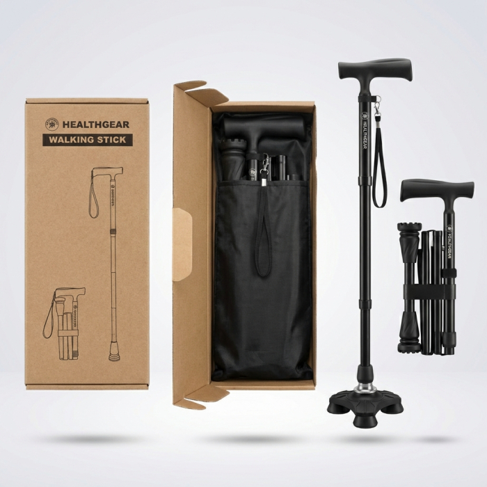 Baston ergonomic pliabil cu 4 puncte pentru stabilitate la mers [3]