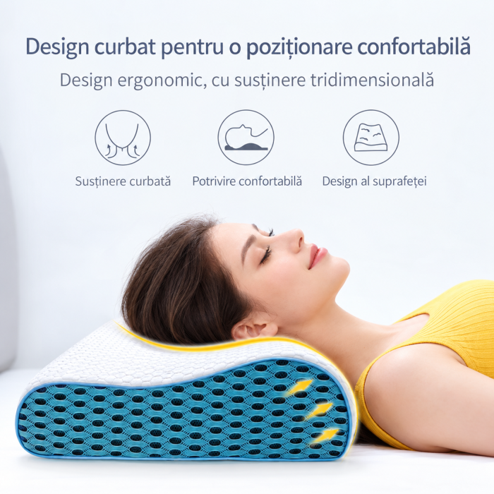 Pernă cervicală memory foam pentru somn confortabil și alinierea corectă a gâtului [3]