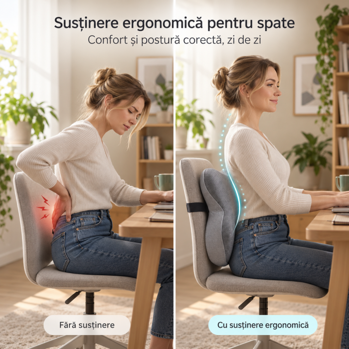 Pernă Lombară Ergonomică din Memory Foam cu Mesh Respirabil – Suport Spate și Corectare Postură la Birou și Mașină [5]