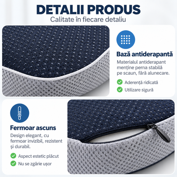 Back Care Pernă Șezut Ortopedică Confort Plus – Decupaj Coccis, Memory Foam Adaptiv, Mesh Respirabil, Bază Anti-Alunecare, Birou și Auto [3]