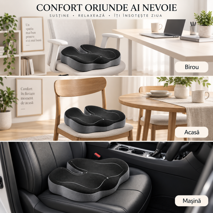 Pernă Șezut Ortopedică U-Shape cu Memory Foam și Husă Lavabilă – Confort Ergonomic Premium pentru Birou, Mașină și Acasă [4]