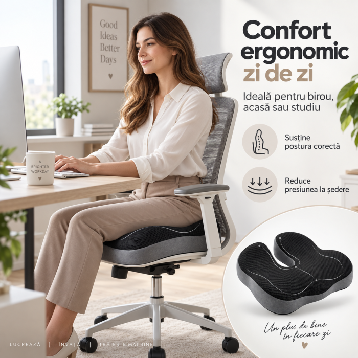 Pernă Șezut Ortopedică U-Shape cu Memory Foam și Husă Lavabilă – Confort Ergonomic Premium pentru Birou, Mașină și Acasă [6]