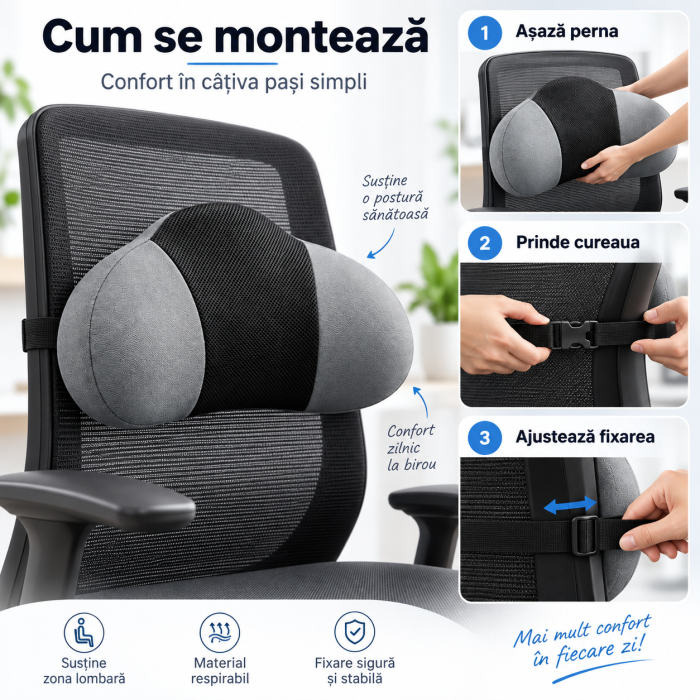 Un Suport. Două Utilizări. Oriunde Mergi – Suport Cervical & Lombar Pliabil Back Care cu Memory Foam și Cureauă Reglabilă [4]