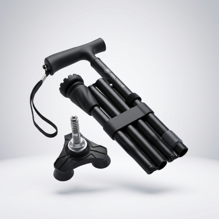 Baston ergonomic pliabil cu 4 puncte pentru stabilitate la mers [1]