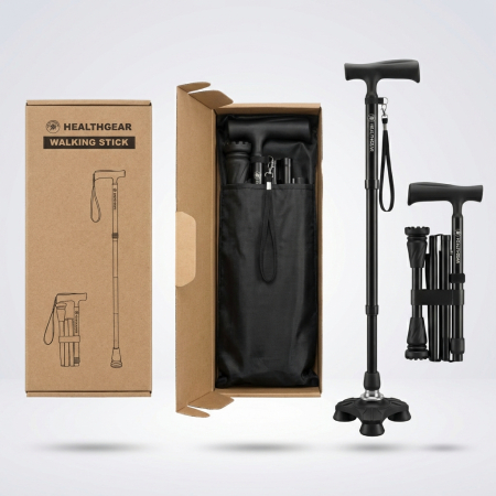 Baston ergonomic pliabil cu 4 puncte pentru stabilitate la mers [2]