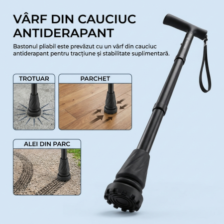 Baston Ergonomic Pliabil cu 4 Puncte de Sprijin din Aluminiu 7075 – Stabilitate Maximă la Mers și Mobilitate Independentă [5]
