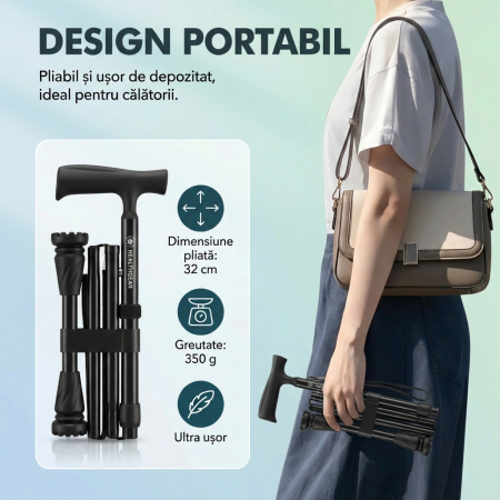 Baston Ergonomic Pliabil cu 4 Puncte de Sprijin din Aluminiu 7075 – Stabilitate Maximă la Mers și Mobilitate Independentă [4]