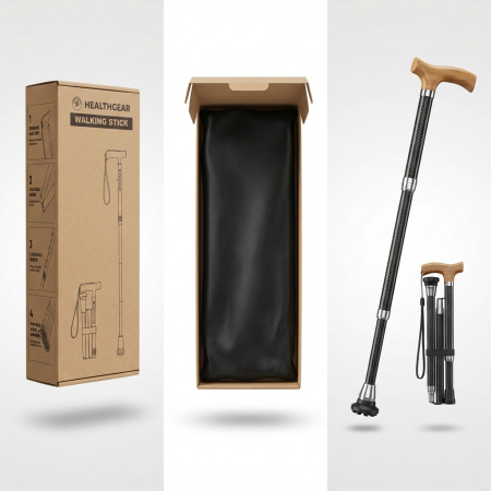 Baston din Fibră de Carbon 3K cu Mâner din Lemn – Ușor, Rezistent, Înălțime Reglabilă, Sprijin Elegant la Mers [2]