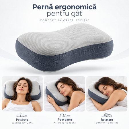 Pernă cervicală ortopedică ergonomică, memory foam, pentru somn, aliniere corectă și dureri de gât [2]