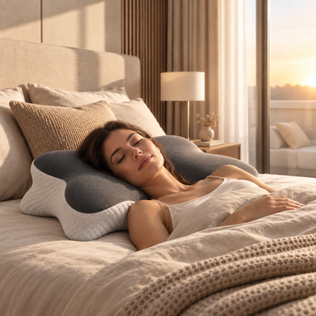 HG ProLine Pernă Cervicală Tip Fluture Memory Foam BWK001 – Profil Bilobat Ortopedic, Aliniere Gât, Somn Lateral și Dorsal, Reducere Tensiune Cervicală [4]
