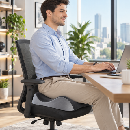 Pernă ergonomică șezut Back Care, formă W, memory foam, suport coccis, ventilație centrală, pentru birou, mașină și acasă [4]