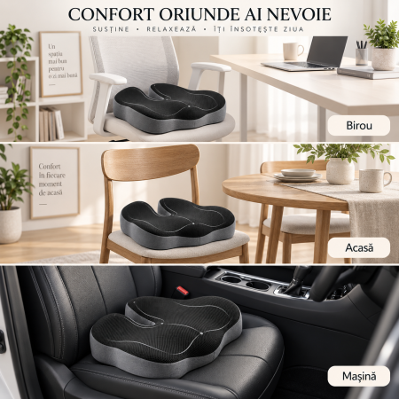 Pernă Șezut Ortopedică U-Shape cu Memory Foam și Husă Lavabilă – Confort Ergonomic Premium pentru Birou, Mașină și Acasă [3]