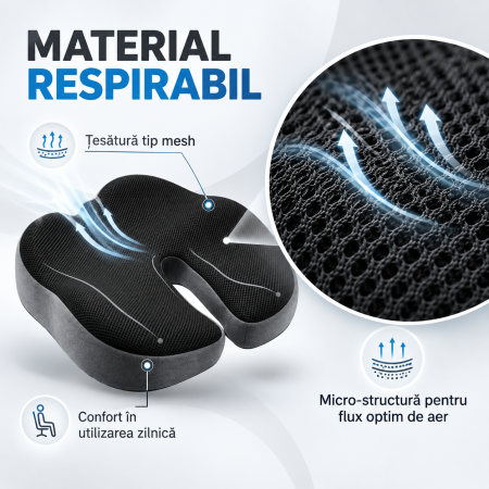 Pernă Șezut Ortopedică U-Shape cu Memory Foam și Husă Lavabilă – Confort Ergonomic Premium pentru Birou, Mașină și Acasă [4]