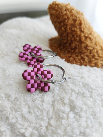 Cercei & coliere - Cercei plaid Burgundy