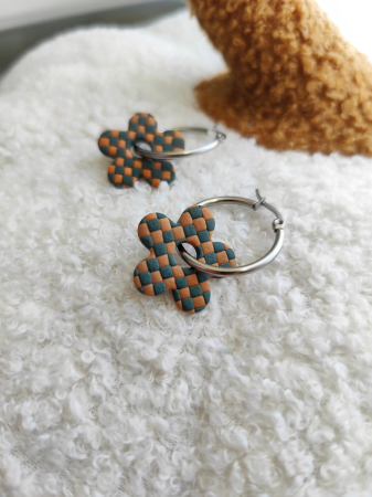 Cercei & coliere - Cercei plaid Green