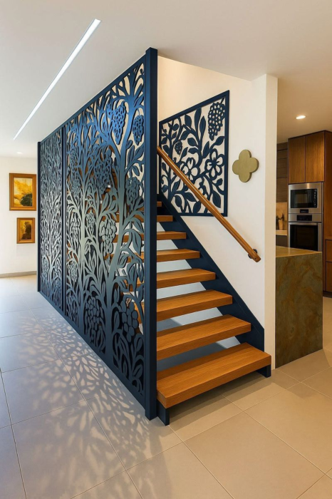 Panou decorativ metalic tip separator scară – model floral modern pentru living și interior premium [1]