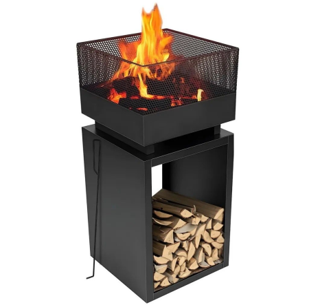 Gradina - Fire pit metalic cu suport lemne – vatra foc exterior cu depozitare