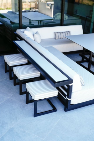 Mese & bănci - Mobilier terasă modern – canapea colț + masă + scaune exterior