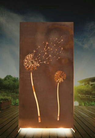 Panouri decorative - Panou decorativ exterior metal iluminat LED – design floral premium pentru grădină și terasă