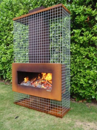 Gradina - Semineu exterior metalic cu gabion – fire pit vertical gradina